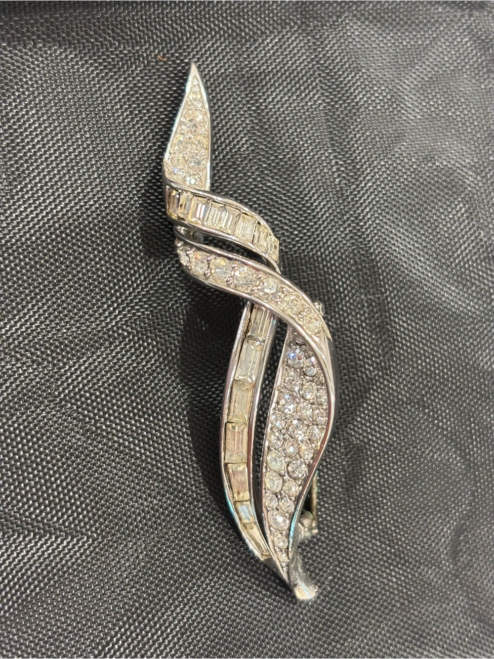 Vintage Marcel Boucher Silver Crystal Swirl Brooch - MCM